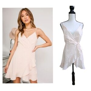 NWT Lulus Wrap Things Up Light Pink Ruffle Wrap Mini Dress Size XS
